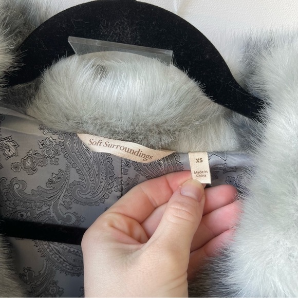Soft Surroundings Plaid Faux Fur Coat Grey and White size XS - Picture 6 of 6